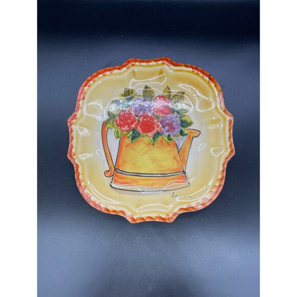 Vintage Italica ARS Pottery Set of 2 Salad Plates Hand Painted Flowers Italy - Picture 3 of 6